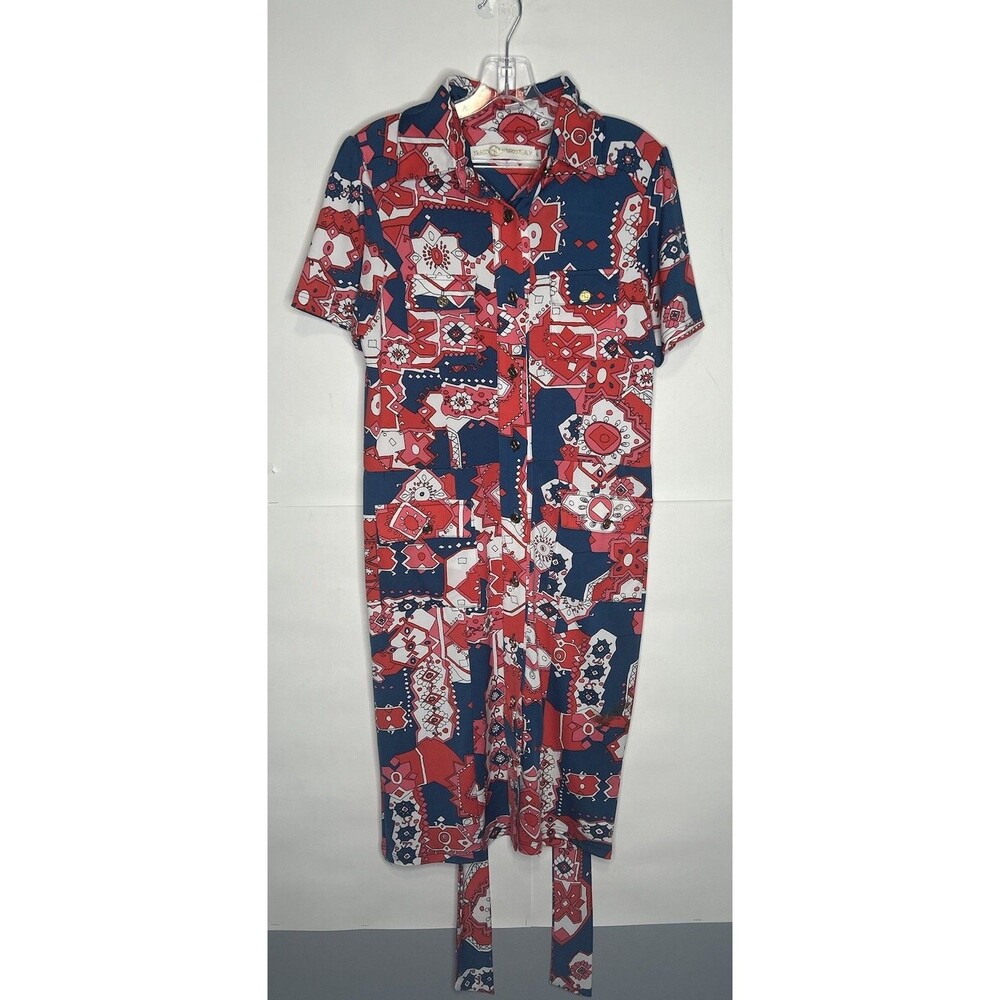 TRACY NEGOSHIAN Short Sleeve Button Up Tie Waist Shirt Dress Size Large